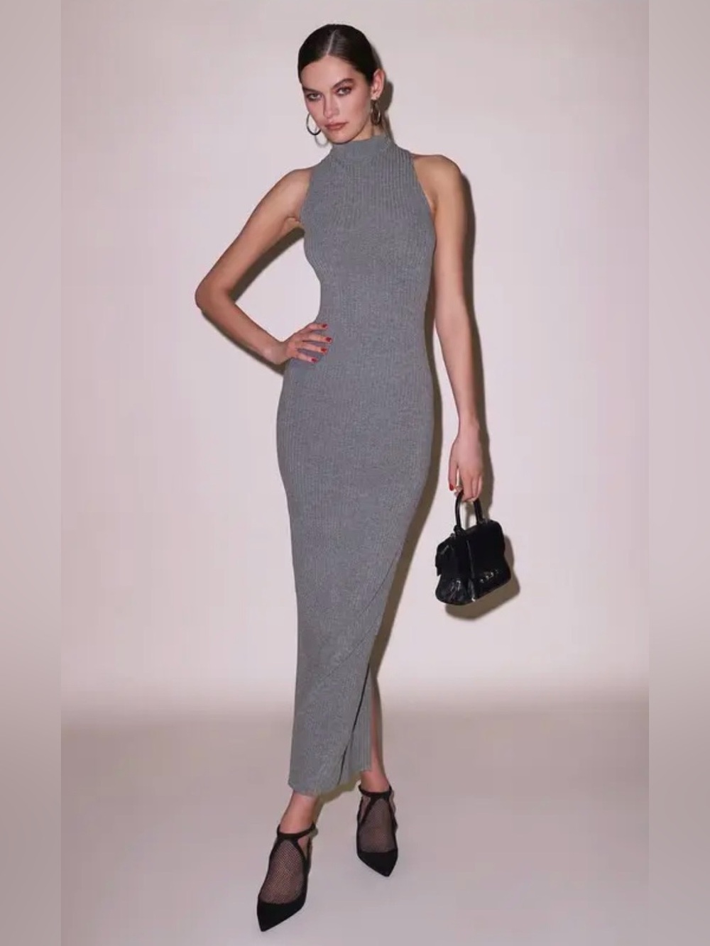 Fleur du Mal Rib Racer Maxi Dress Grey Size L